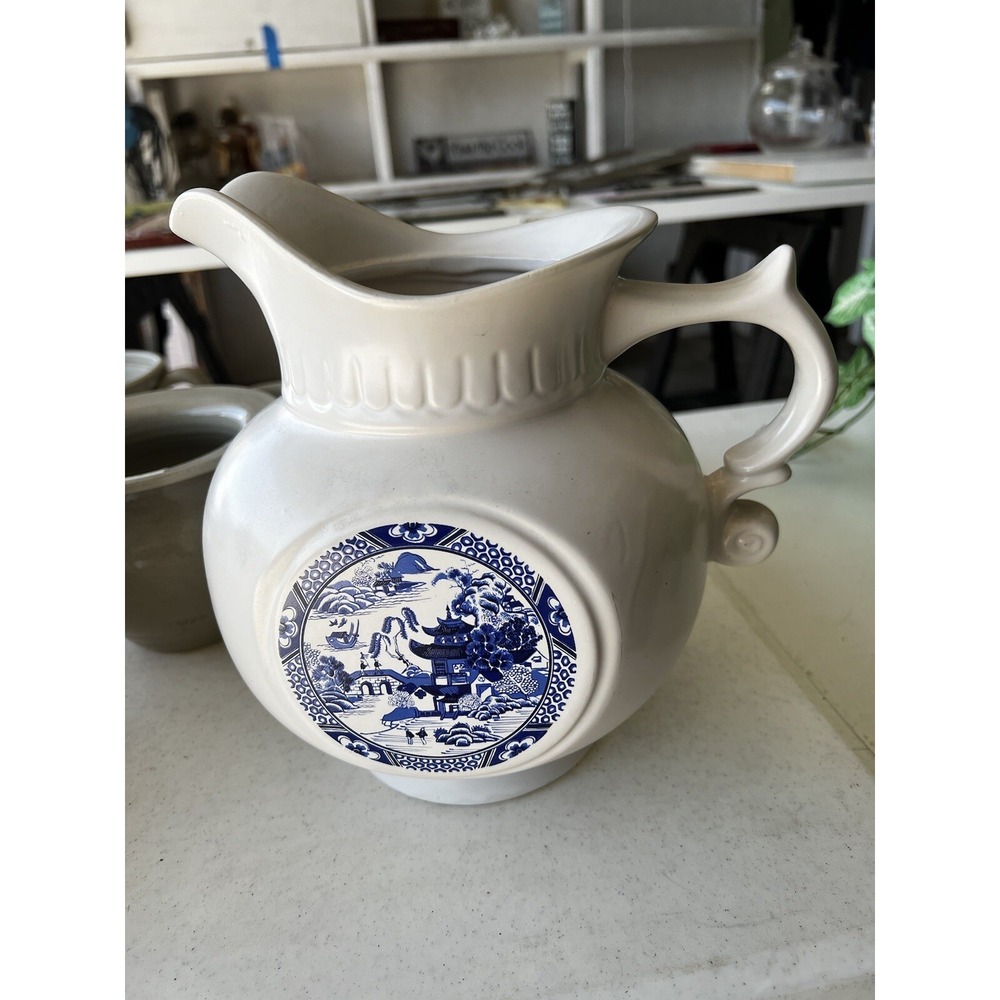 Vintage McCoy USA Blue Willow #202 White and Blue Pitcher Style Jar No Lid